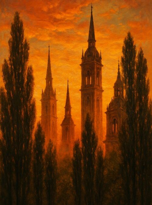 Torres detrás de unos árboles