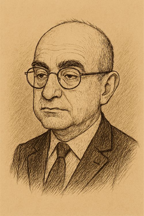 Caricatura de Pedro Manuel Cátedra, con expresión seria sobre fondo neutro