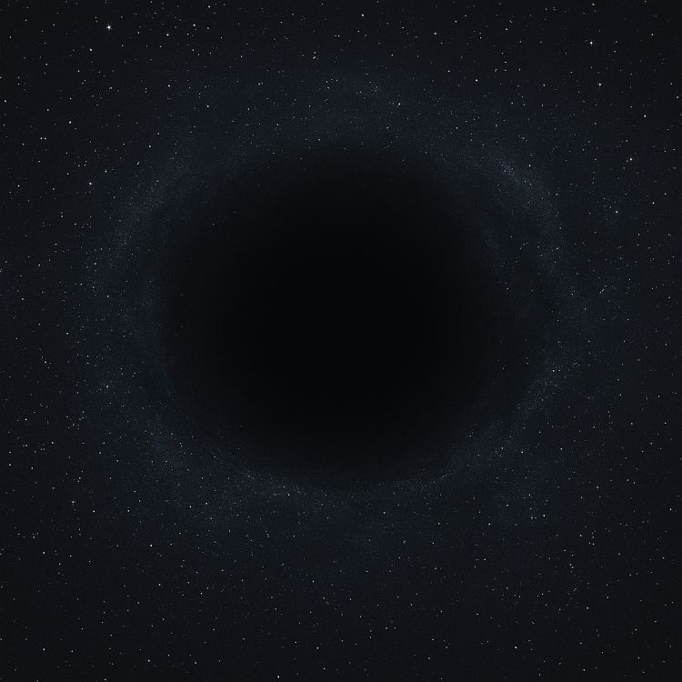 Nihilidad. Imagen abstracta del espacio con un vacío circular central rodeado de estrellas dispersas y nebulosas tenues