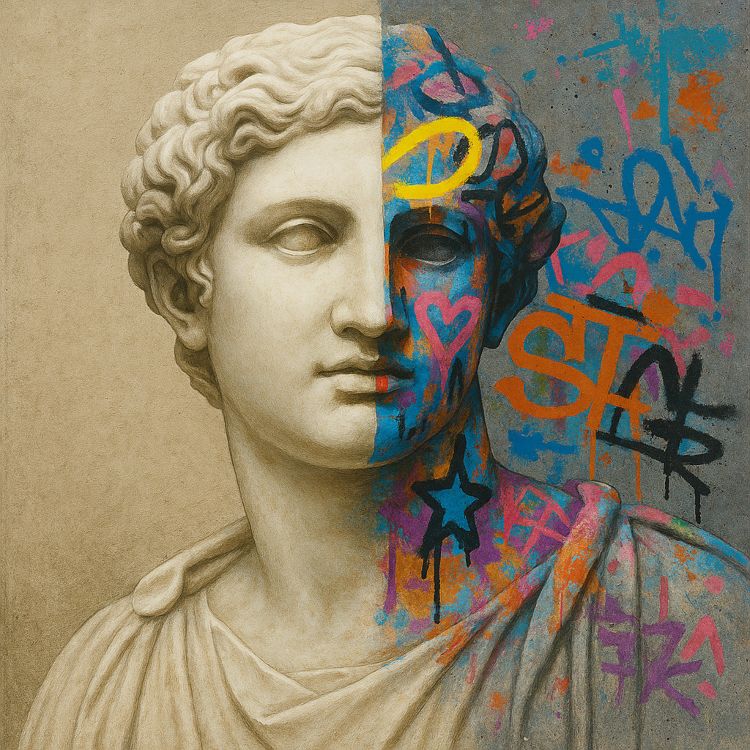 Esteta. Busto clásico con grafitis modernos en contraste visual