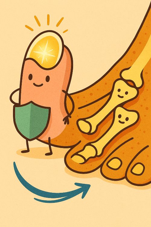 Ilustración de una uña del dedo pequeño del pie con elementos anatómicos y simbólicos