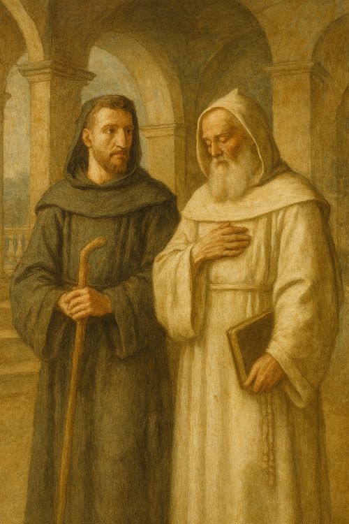 Frailes y monjes trabajando en un monasterio medieval, dedicados a la oración y al estudio