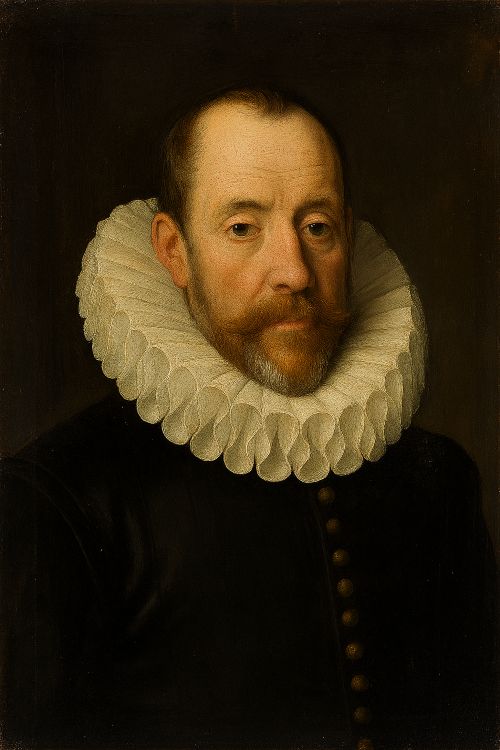 Gorguera Retrato simbólico de una gorguera barroca, pieza rígida y plisada que rodea el cuello, iluminada con luz cálida para resaltar su textura