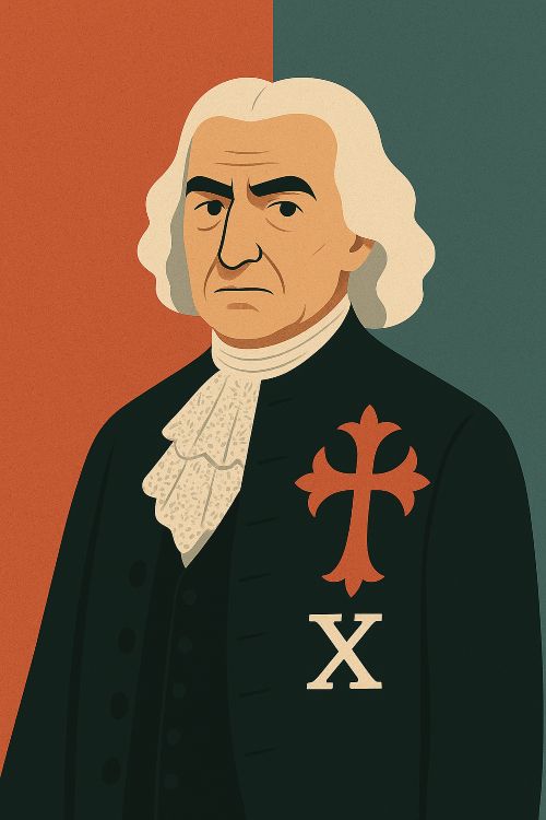 Retrato estilizado de Fernando de Bustillos y Azcona con cruz de Calatrava y escarapela X.