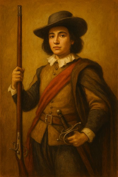 Monja alférez Monja alférez. Retrato de Catalina de Erauso con atuendo militar del Siglo de Oro, espada y mosquete