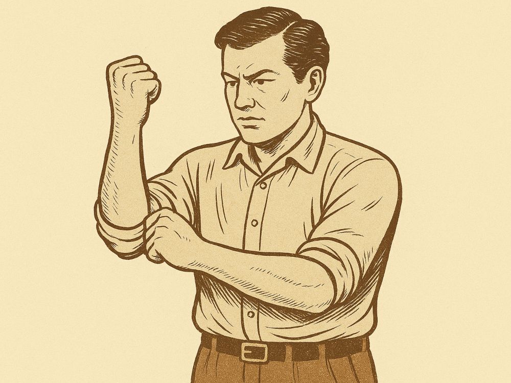 A la remanguillé. Brazo humano en primer plano mientras se remanga con decisión, sobre fondo neutro en tonos fríos.