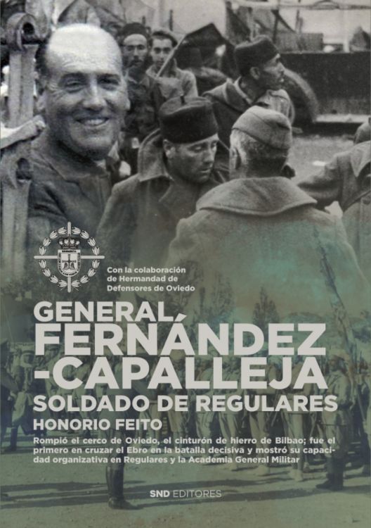 Portada de un libro sobre el general Fernández‑Capalleja con una fotografía histórica de militares y un soldado sonriente en primer plano