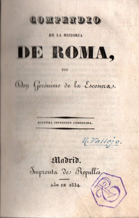 Portada de la obra Compendio de la Historia de Roma de Jerónimo de la Escosura, edición de 1834