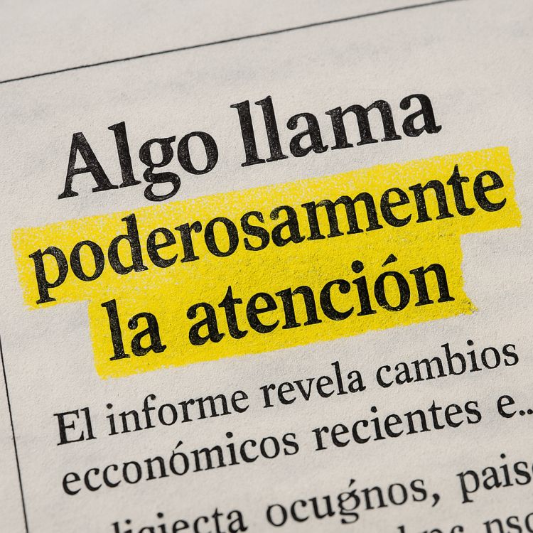 Fragmento de un texto impreso en español con la frase 'llamar poderosamente la atención' resaltada en amarillo
