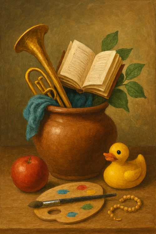 Popurrí Popurrí. Imagen de un remolino alegre de objetos cotidianos y coloridos flotando juntos sin orden aparente