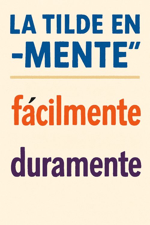 Tilde en -mente. Ejemplo gráfico de acentuación en adverbios terminados en ‑mente: fácilmente con tilde, duramente sin tilde