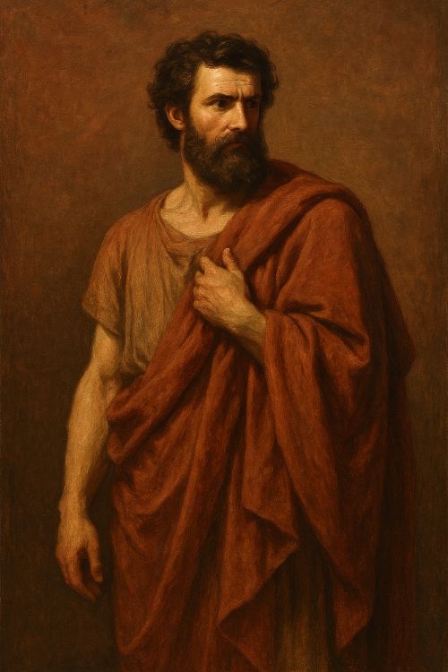 Retrato clásico de Clímeno, figura masculina de la mitología griega, con túnica y expresión solemne