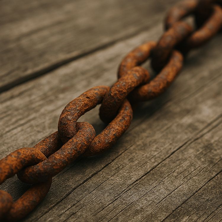 Corrumpente. Cadena oxidada sobre madera envejecida