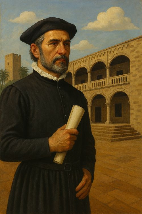 Diego Colón Diego Colón en pie frente al Alcázar de Colón en Santo Domingo, con atuendo virreinal del siglo XVI y pergamino en mano