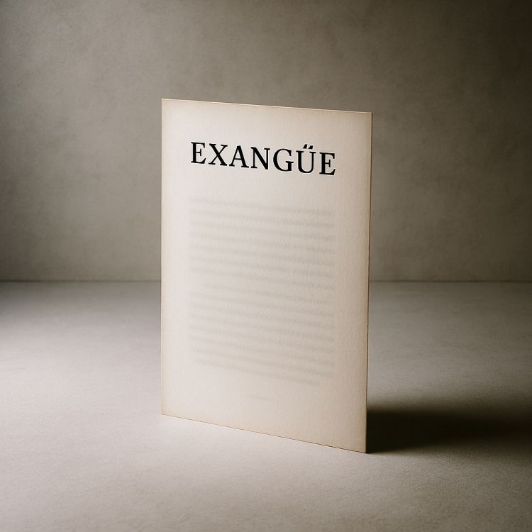 Exangüe Página vertical con la palabra EXANGÜE en letras negras sobre fondo neutro.