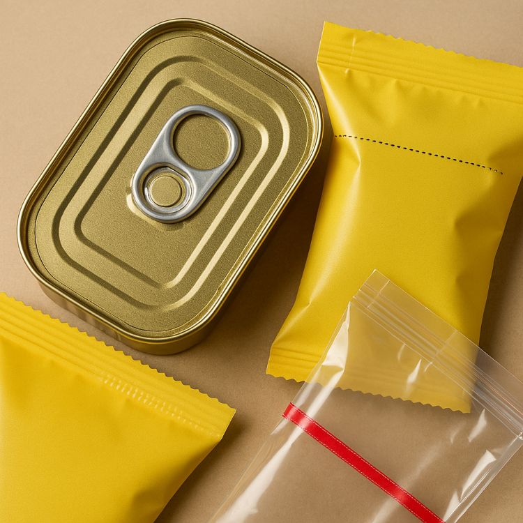 Abrefácil. Envases cotidianos con sistemas de apertura sencilla: lata con anilla, bolsa con muesca y sobre con tira adhesiva