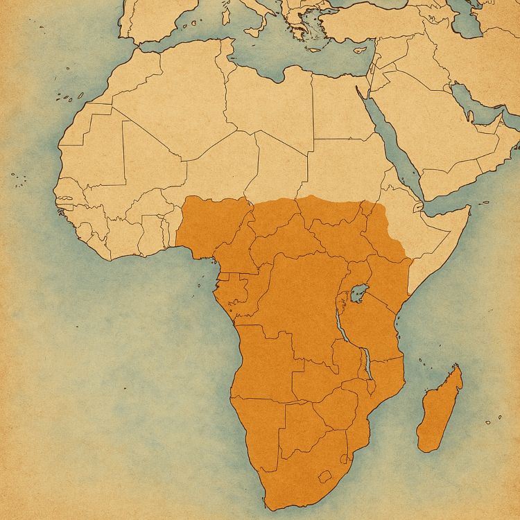 Mapa de África que muestra en color la región donde se hablan lenguas bantúes