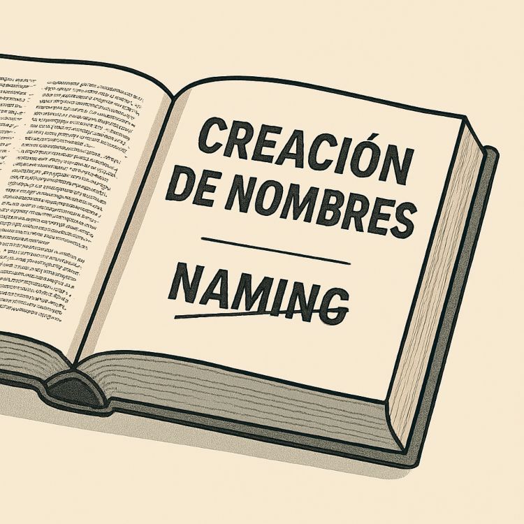 Diccionario abierto con 'creación de nombres”' destacada y 'naming' tachado en la misma página